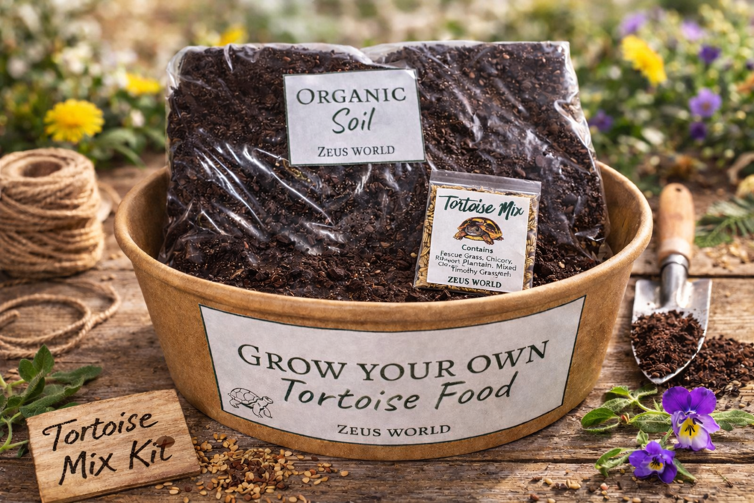 Tortoise Mix | Grow Your Own Tortoise Food Kit | Tortoise Safe Seeds & Organic Soil | Natural Grazing Kit