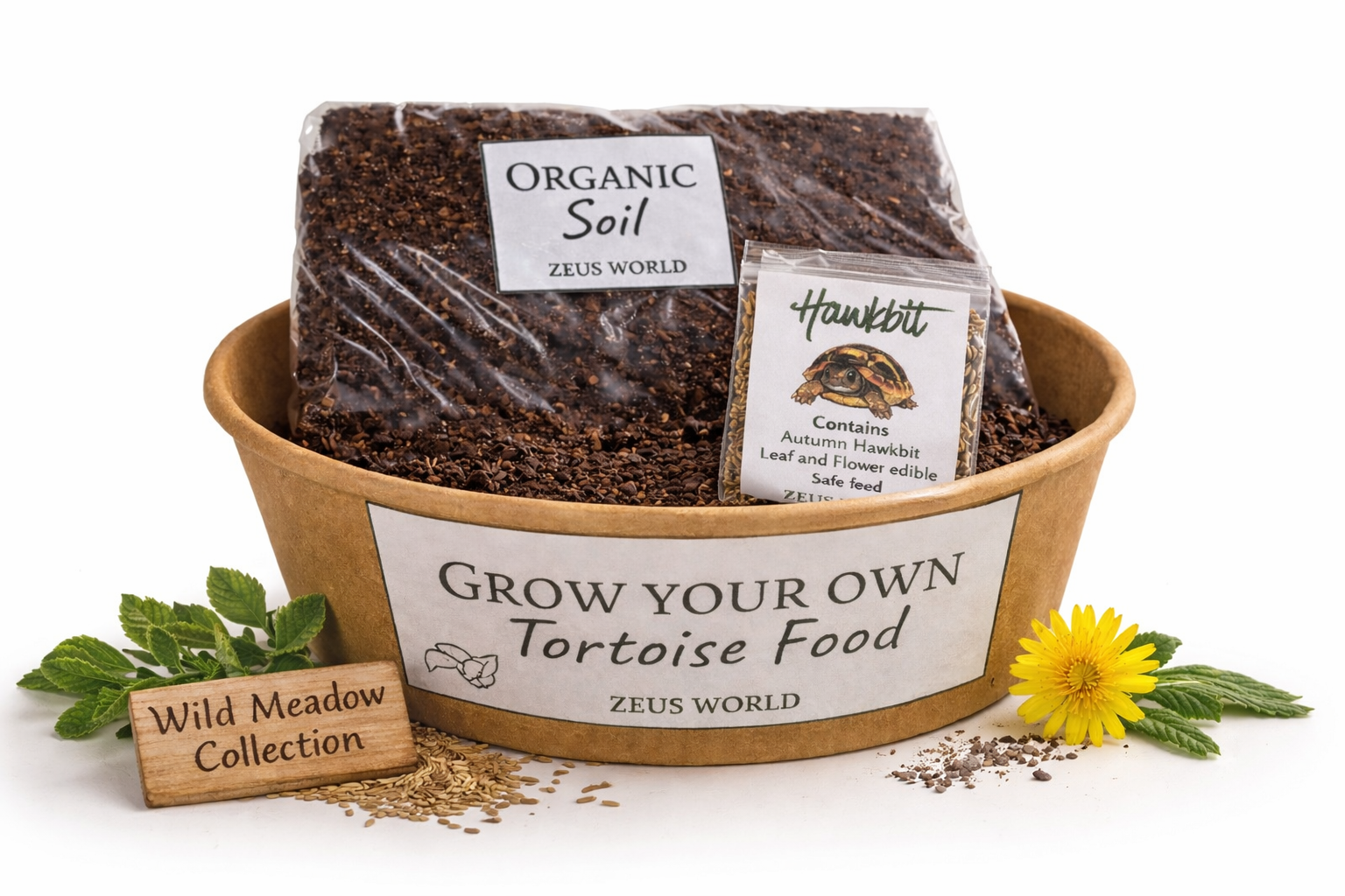 Hawkbit  | Grow Your Own Tortoise Food Kit | Tortoise Seeds & Organic Soil | Natural Grazing Kit