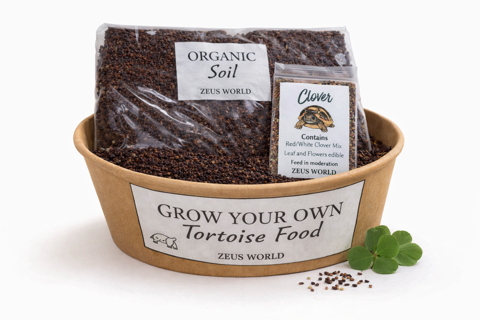 Clover | Grow Your Own Tortoise Food Kit | Tortoise Seeds & Organic Soil | Natural Grazing Kit