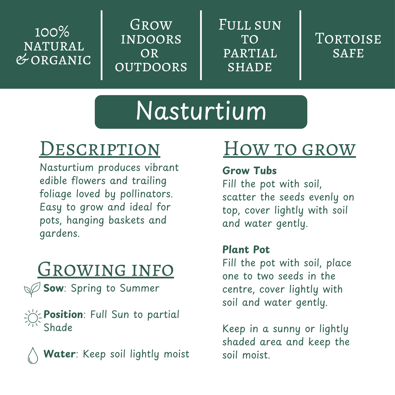 Nasturtium | Grow Your Own Tortoise Food Kit | Tortoise Seeds & Organic Soil | Natural Grazing Kit (Copy) (Copy)
